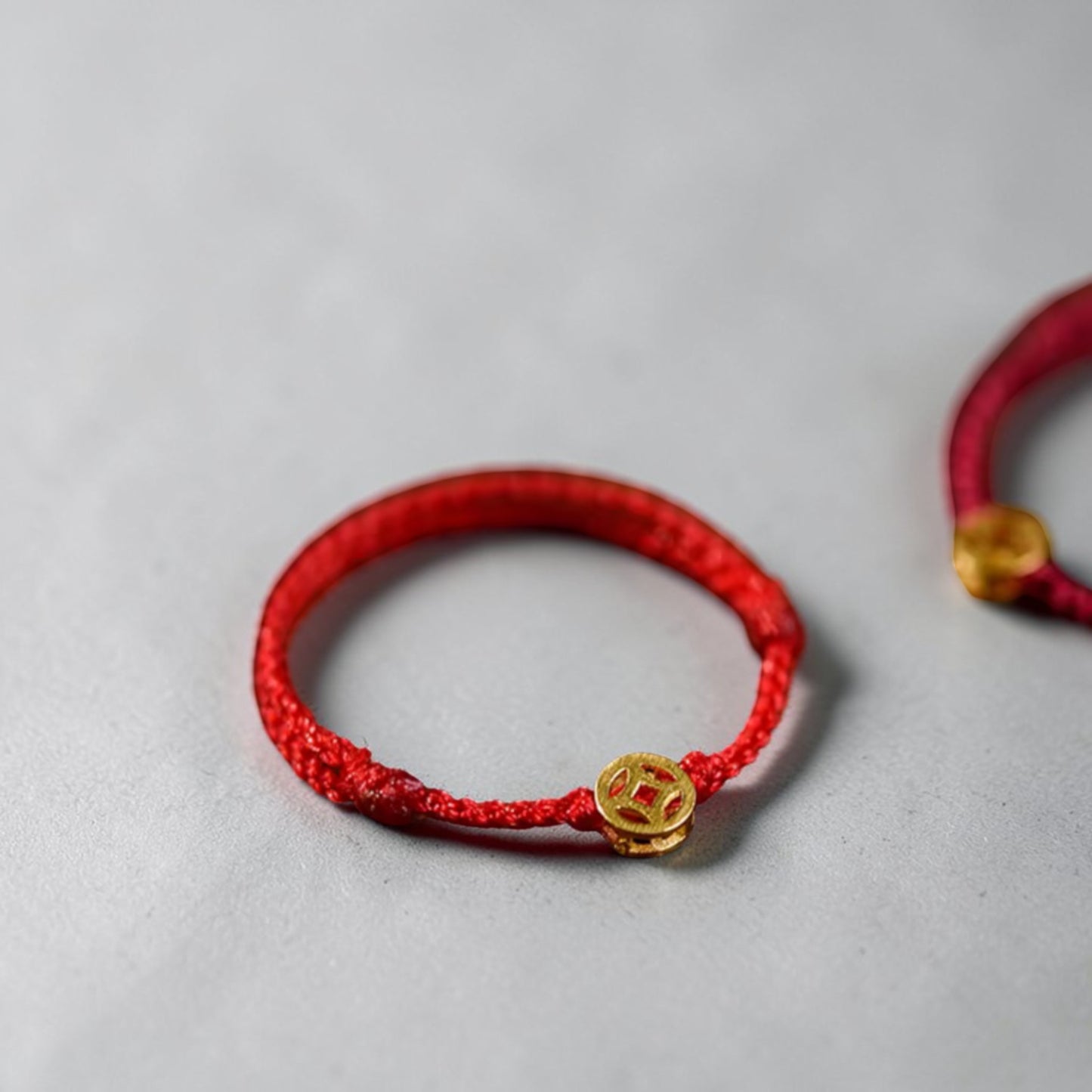 24K Gold Lucky Chinese Coin Rope Adjustable Hand-Woven Ring