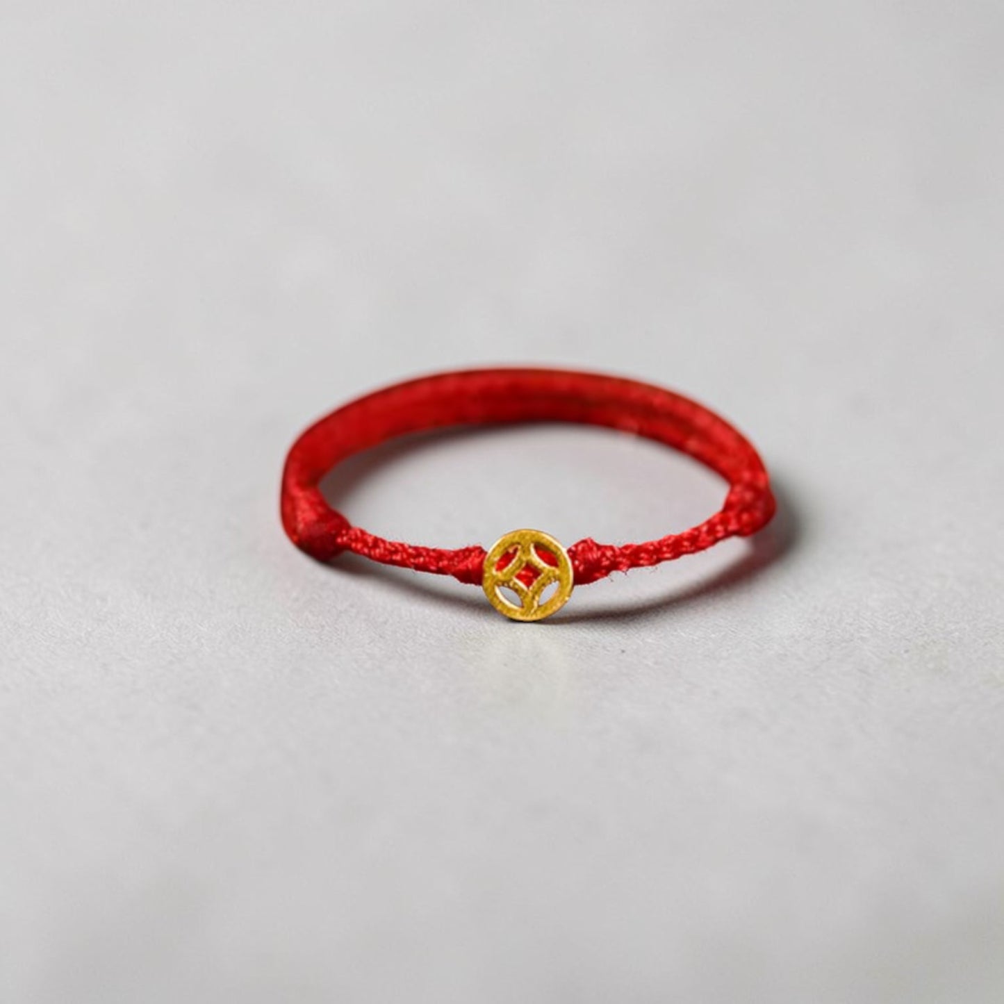 24K Gold Lucky Chinese Coin Rope Adjustable Hand-Woven Ring