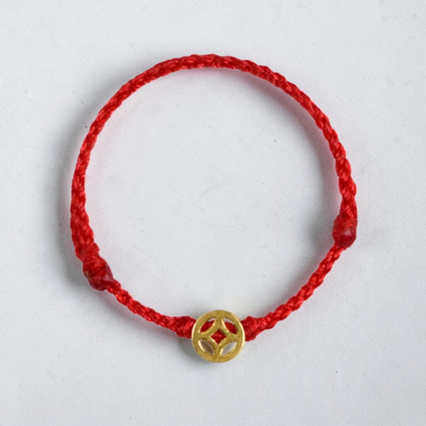 24K Gold Lucky Chinese Coin Rope Adjustable Hand-Woven Ring