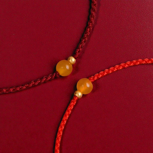 24k 999 Gold Red Agate Gold Bead Red Rope Bracelet and Anklet