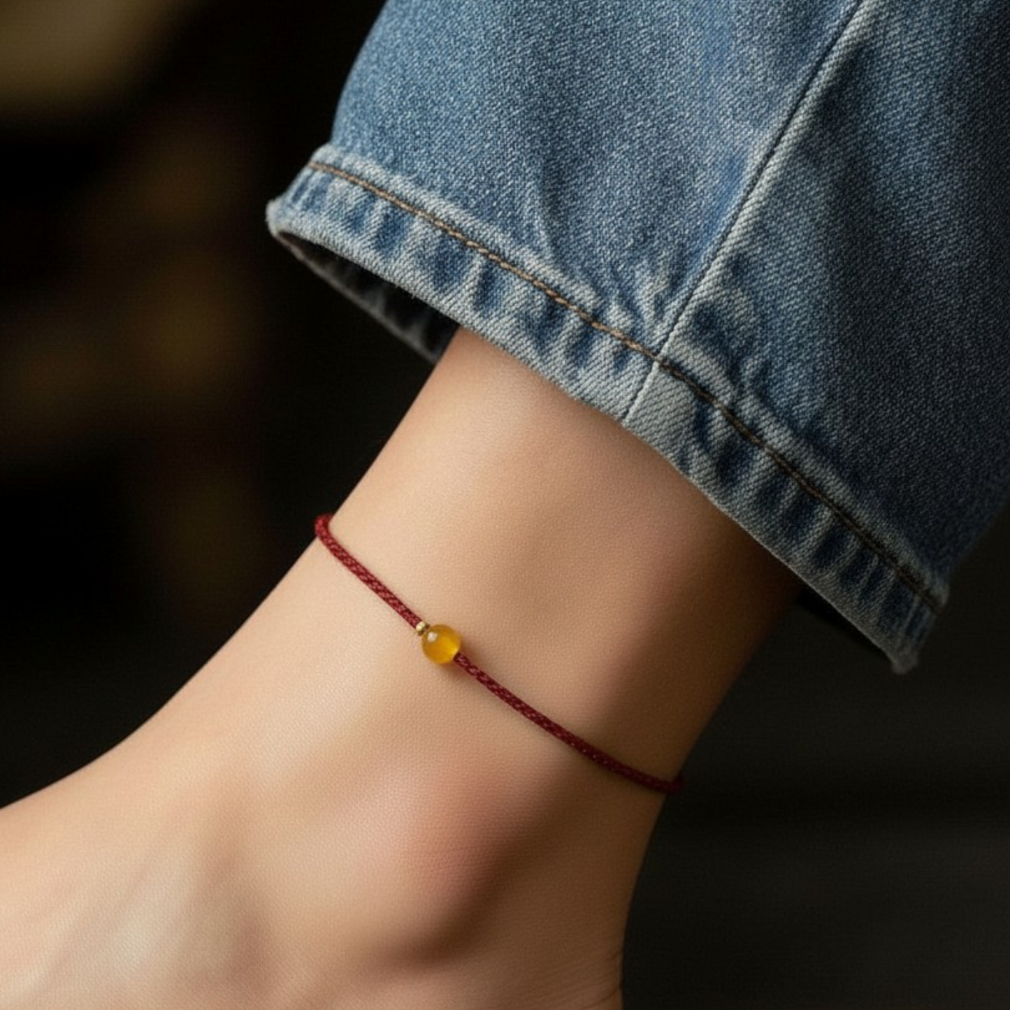 24k 999 Gold Red Agate Gold Bead Red Rope Bracelet and Anklet