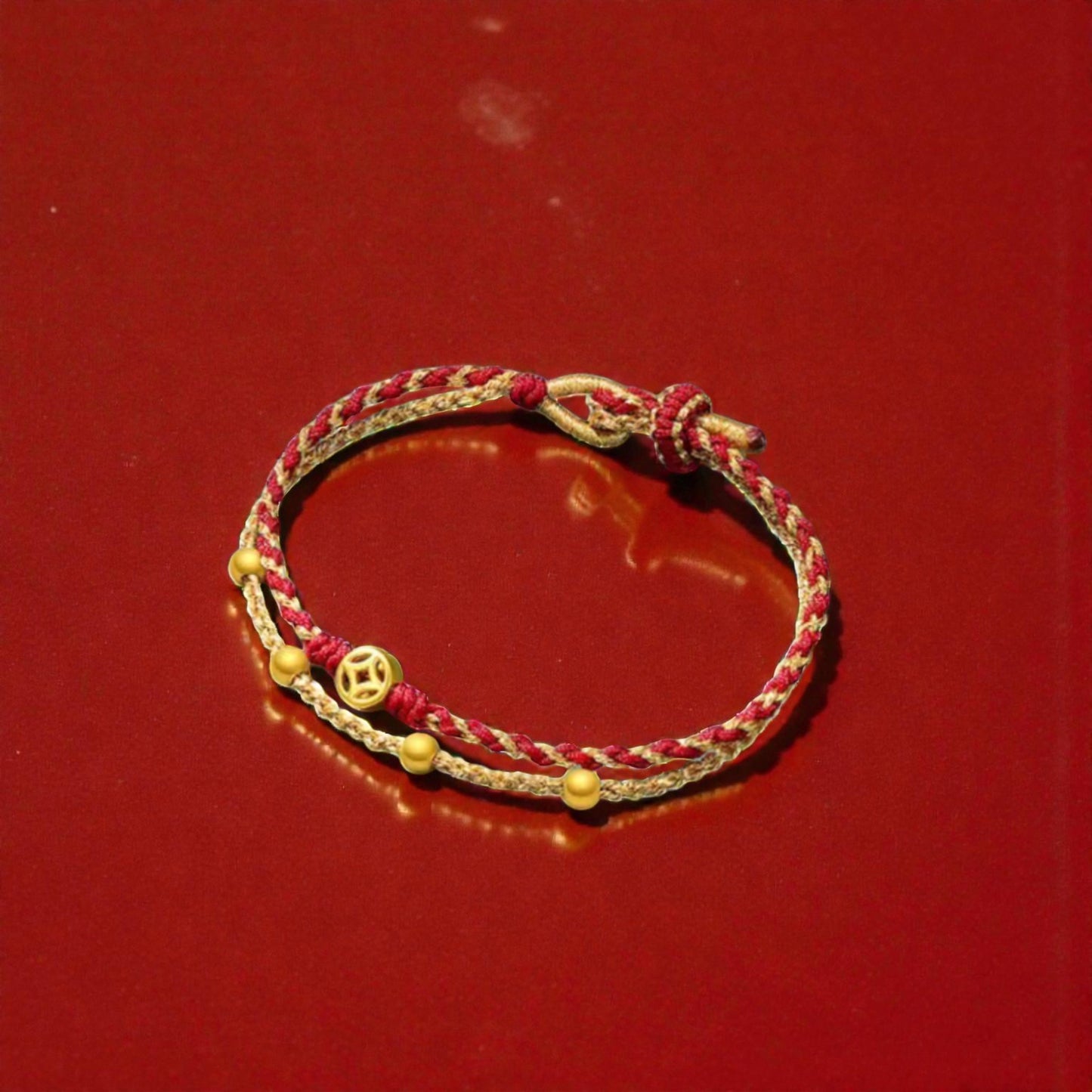 24k 999 Gold Ruyi Ingot Coin Charm Double Layer Rope Braided Bracelet