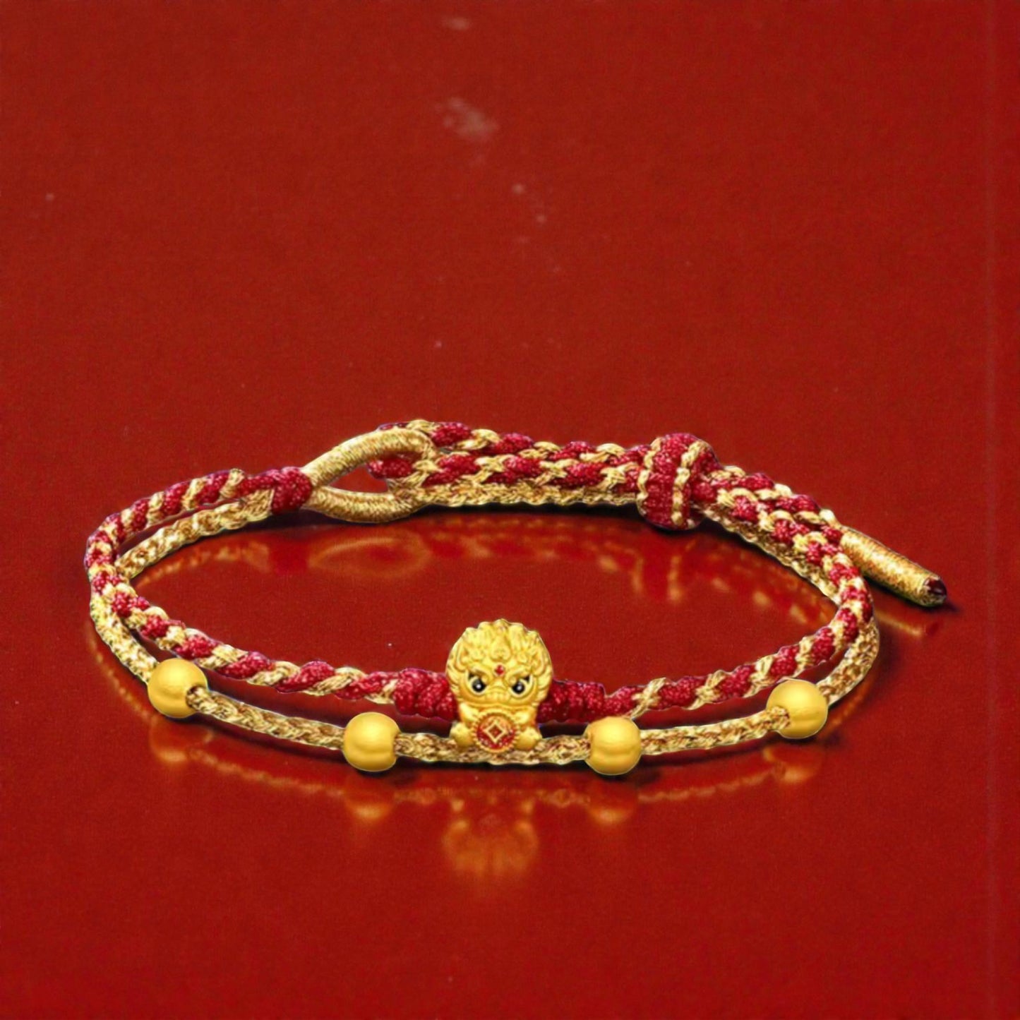 24k 999 Gold Ruyi Ingot Coin Charm Double Layer Rope Braided Bracelet