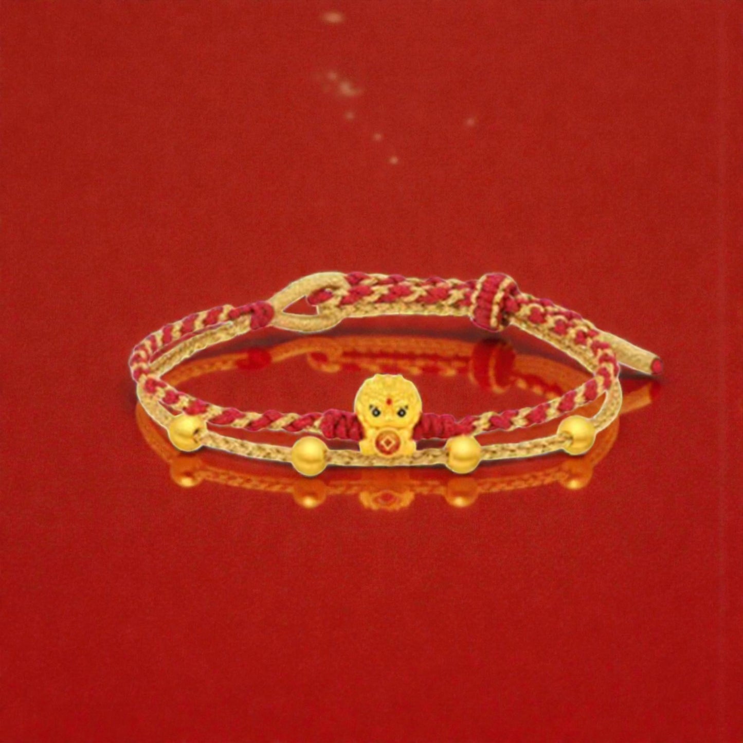 24k 999 Gold Ruyi Ingot Coin Charm Double Layer Rope Braided Bracelet