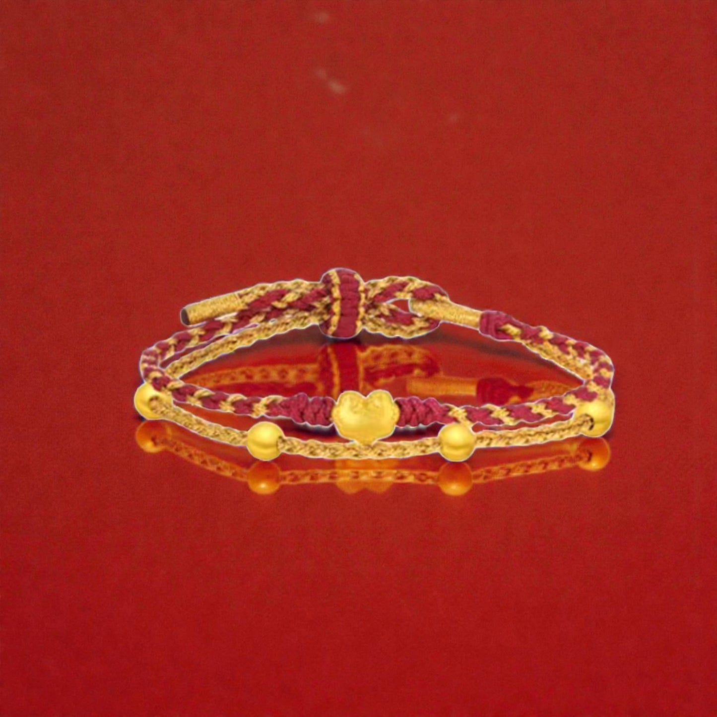 24k 999 Gold Ruyi Ingot Coin Charm Double Layer Rope Braided Bracelet