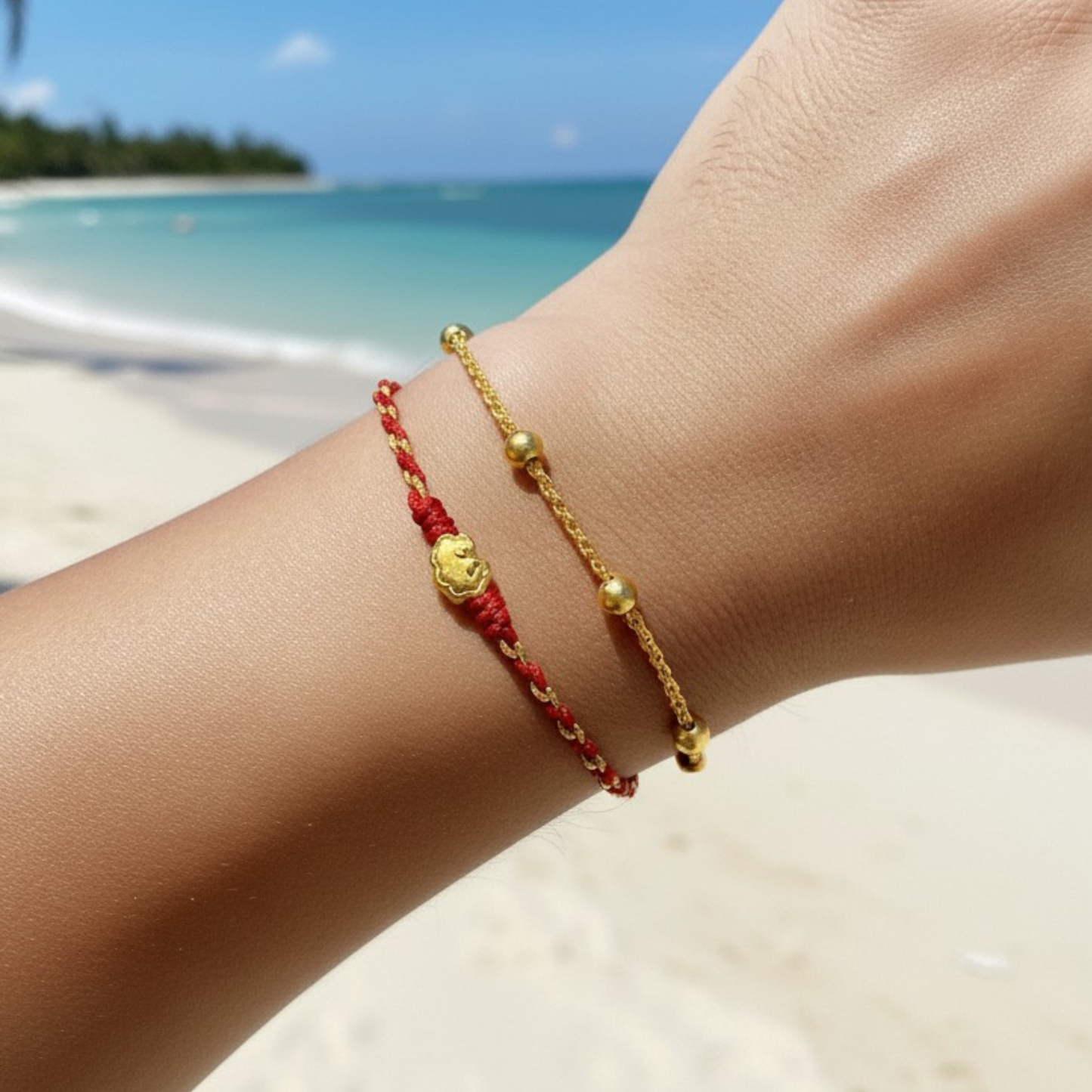 24k 999 Gold Ruyi Ingot Coin Charm Double Layer Rope Braided Bracelet