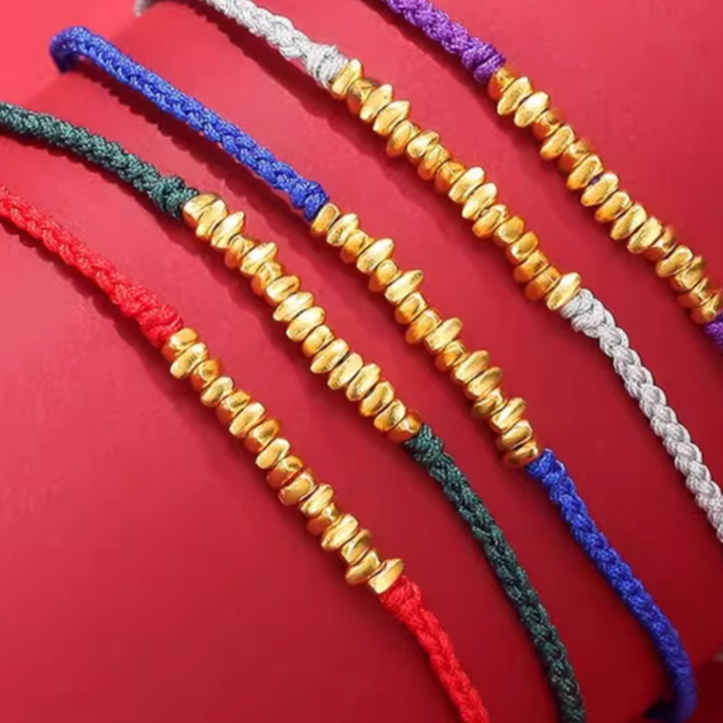 24k 999 Gold Minimal Beads Charm Braided Rope Adjustable Bracelet