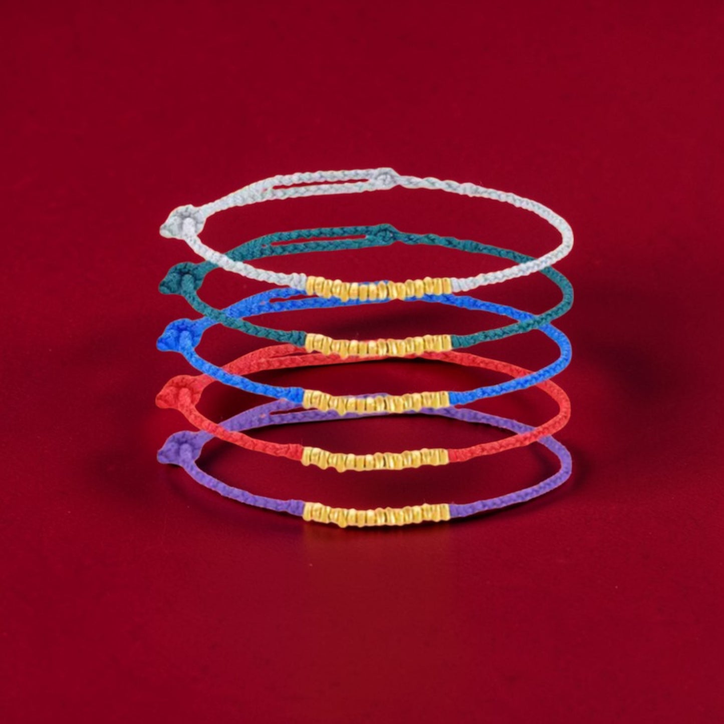 24k 999 Gold Minimal Beads Charm Braided Rope Adjustable Bracelet