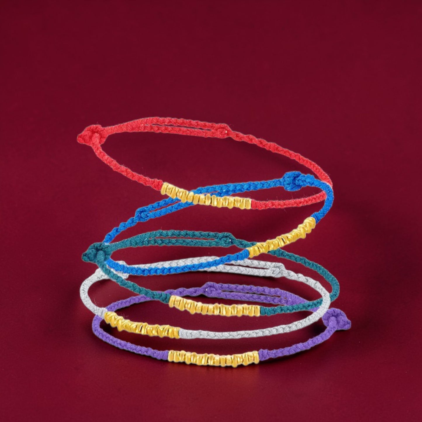 24k 999 Gold Minimal Beads Charm Braided Rope Adjustable Bracelet