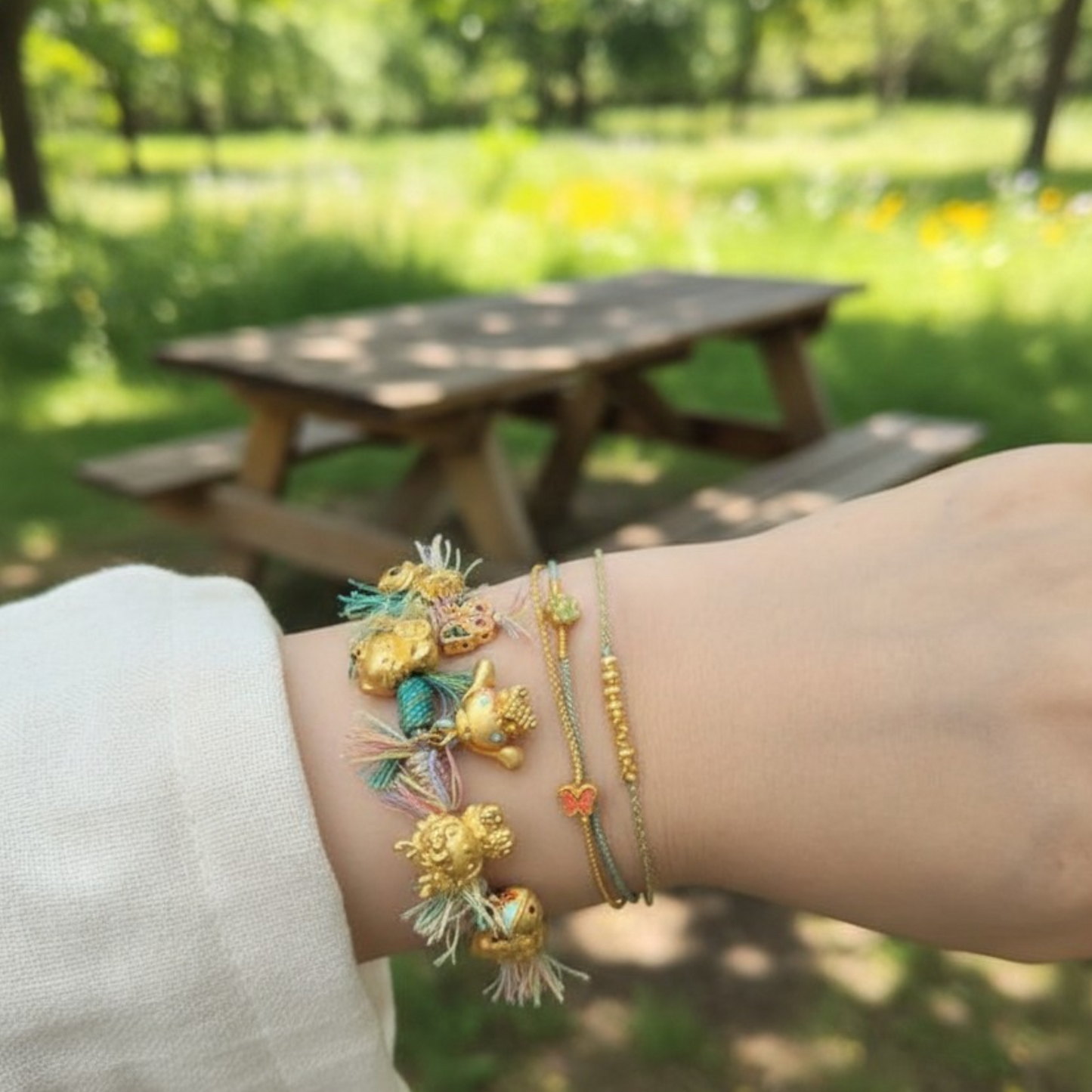 24k 999 Gold Minimal Beads Charm Braided Rope Adjustable Bracelet