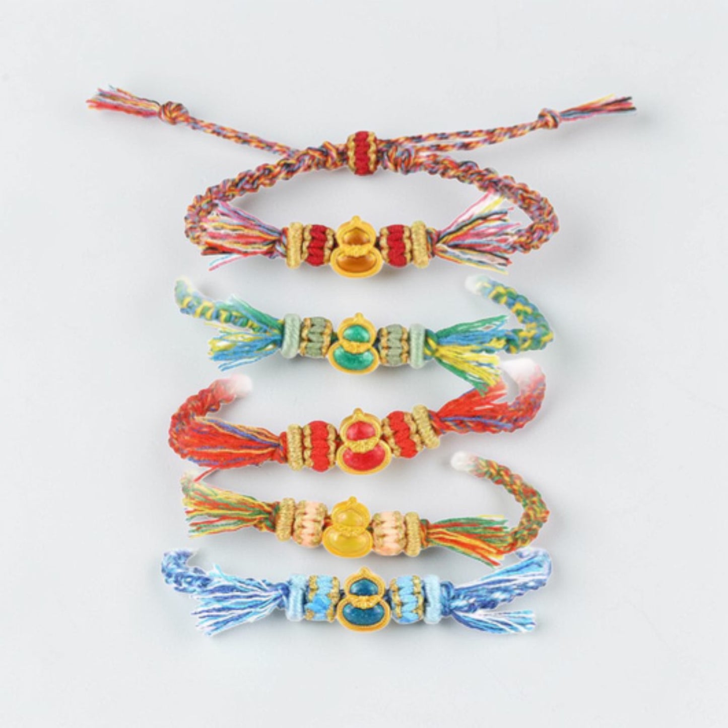 24k 999 5D Gold Lucky Enamel Gourd Charm Braided Bracelet
