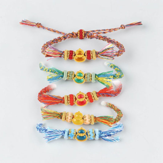 24k 999 5D Gold Lucky Enamel Gourd Charm Braided Bracelet