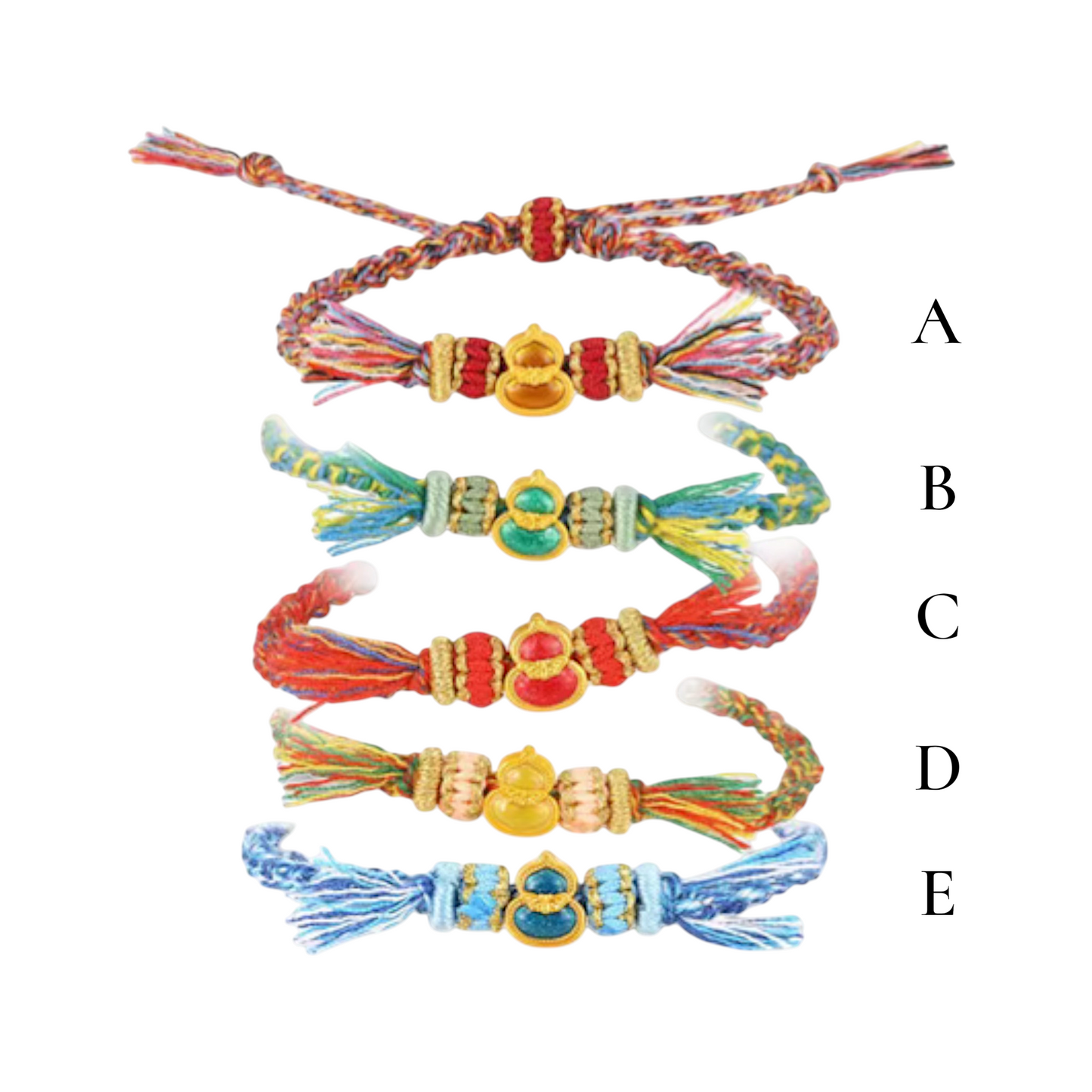 24k 999 5D Gold Lucky Enamel Gourd Charm Braided Bracelet