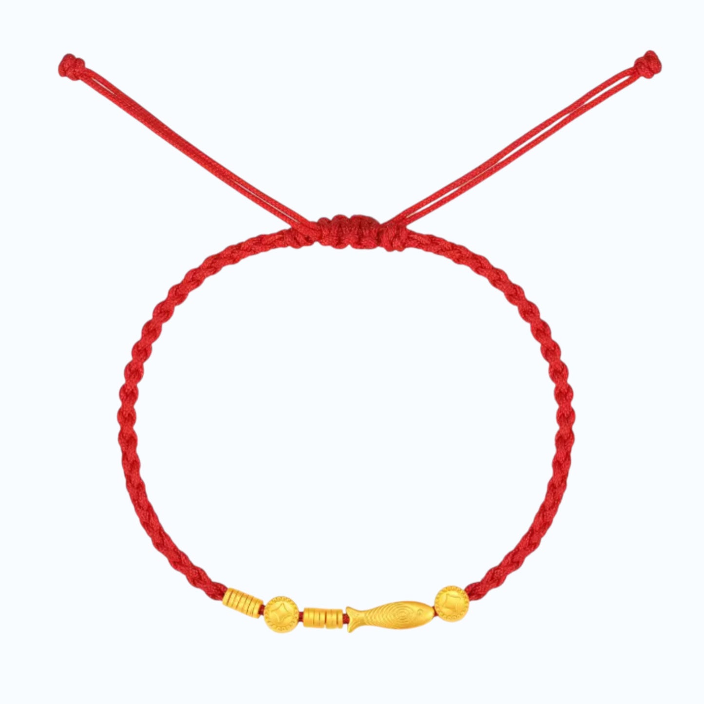 24k 999 5D Hard Gold Fish Charm Braided Bracelet