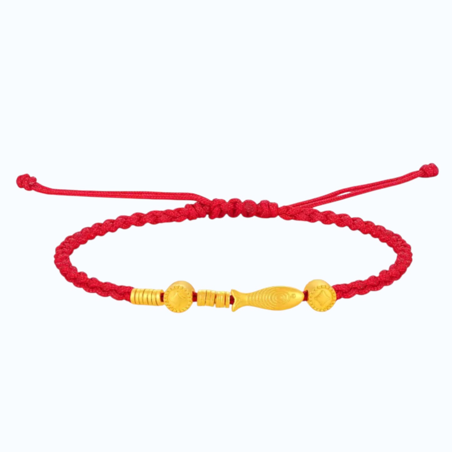 24k 999 5D Hard Gold Fish Charm Braided Bracelet