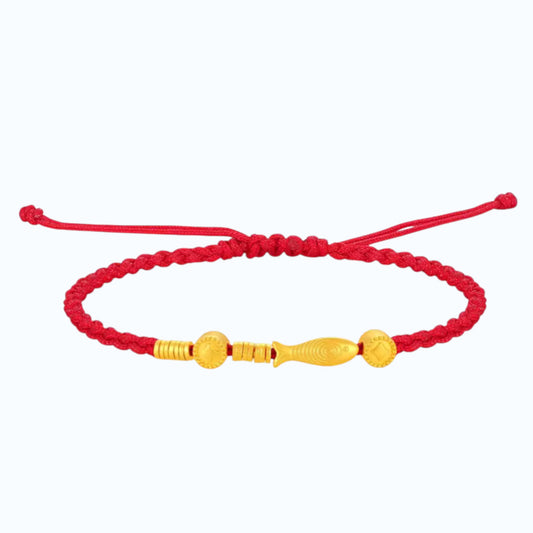 24k 999 5D Hard Gold Fish Charm Braided Bracelet