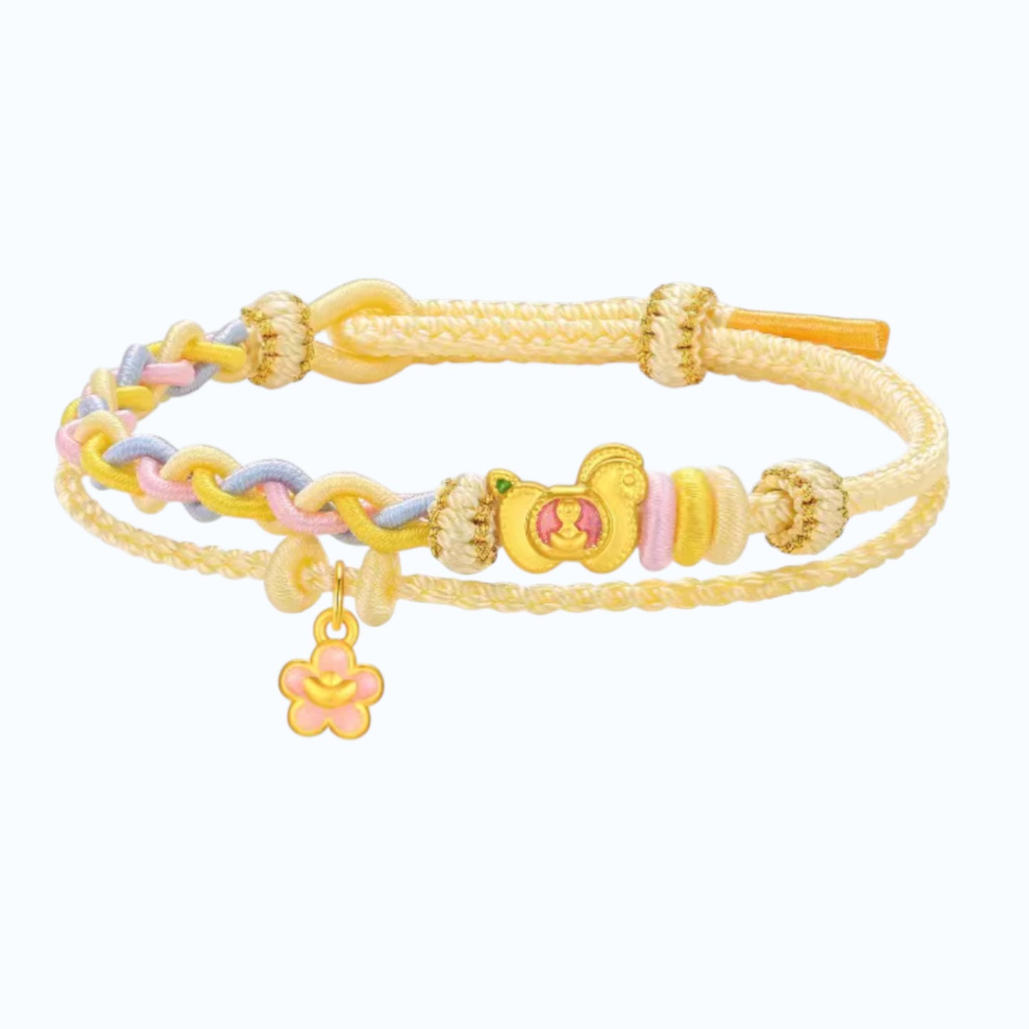 24k 999 Gold 5D Hard Gold Horse and Donut Icecream Charm Braided Bracelet