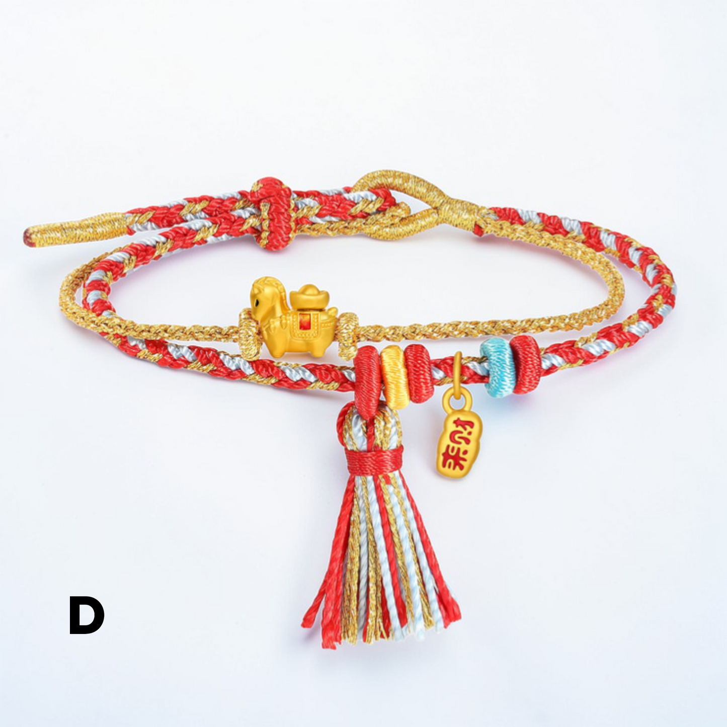 24k 999 Gold 5D Hard Gold Horse Charm Braided Bracelet