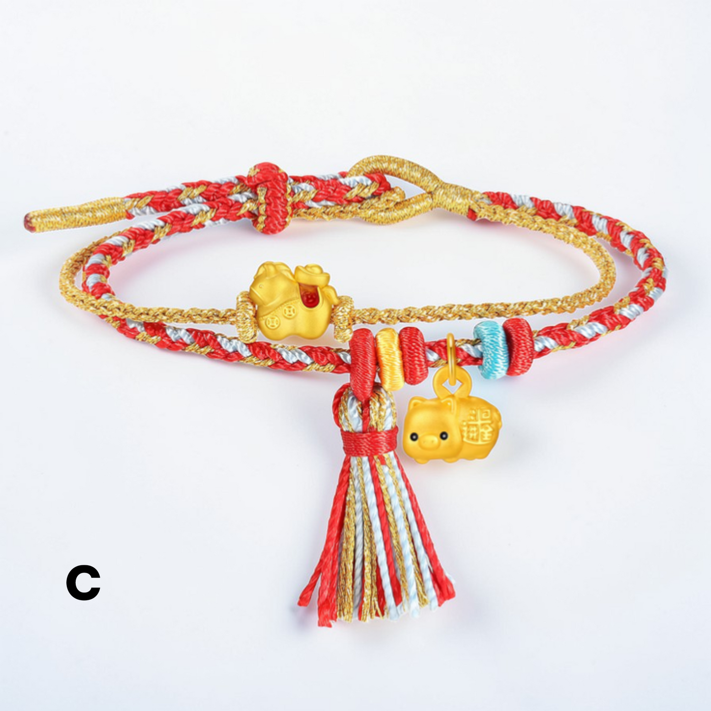 24k 999 Gold 5D Hard Gold Horse Charm Braided Bracelet