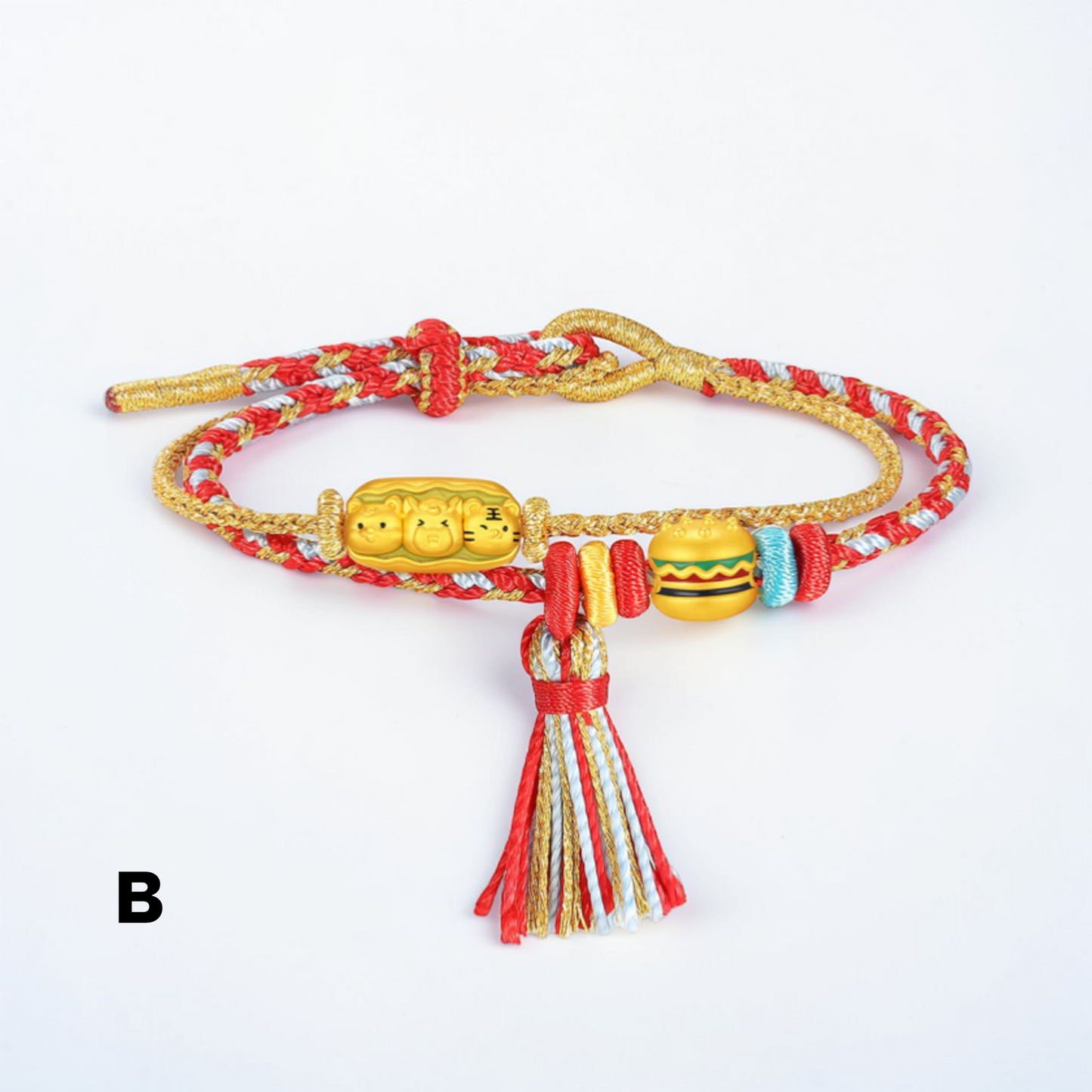 24k 999 Gold 5D Hard Gold Horse Charm Braided Bracelet