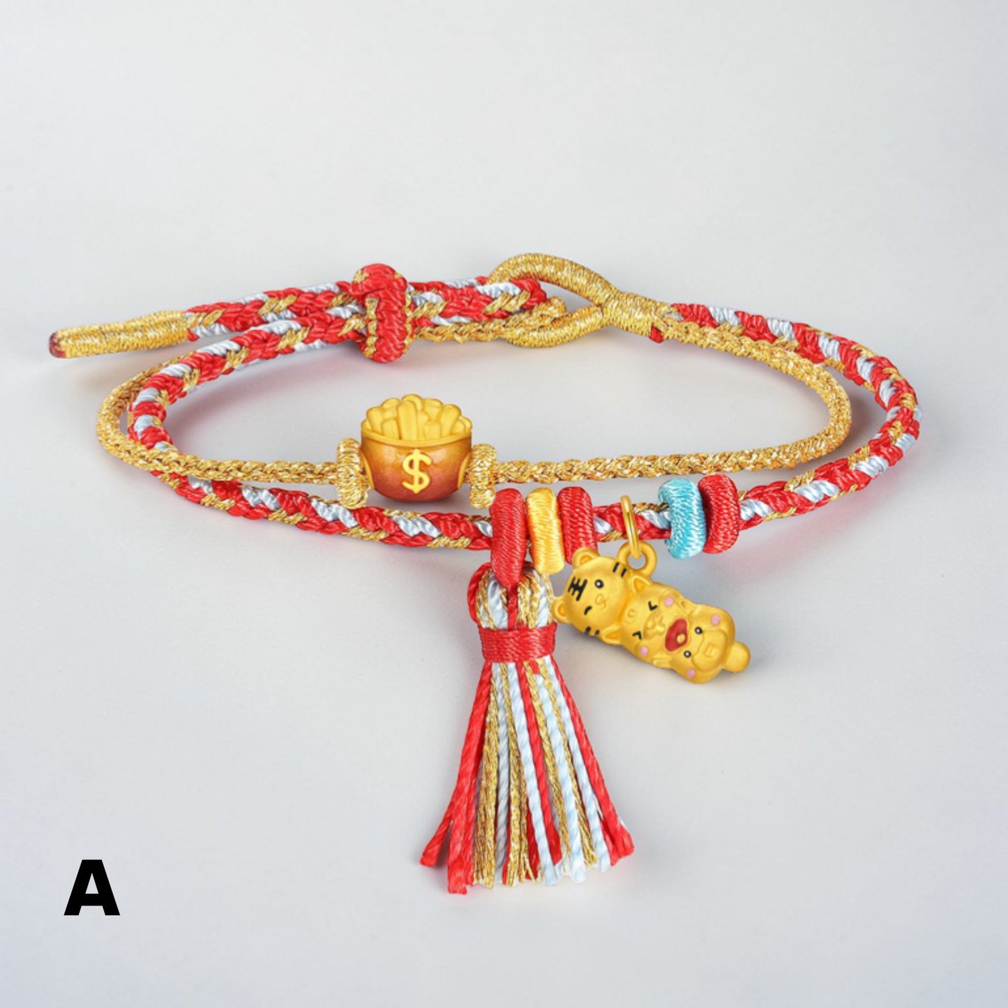 24k 999 Gold 5D Hard Gold Horse Charm Braided Bracelet