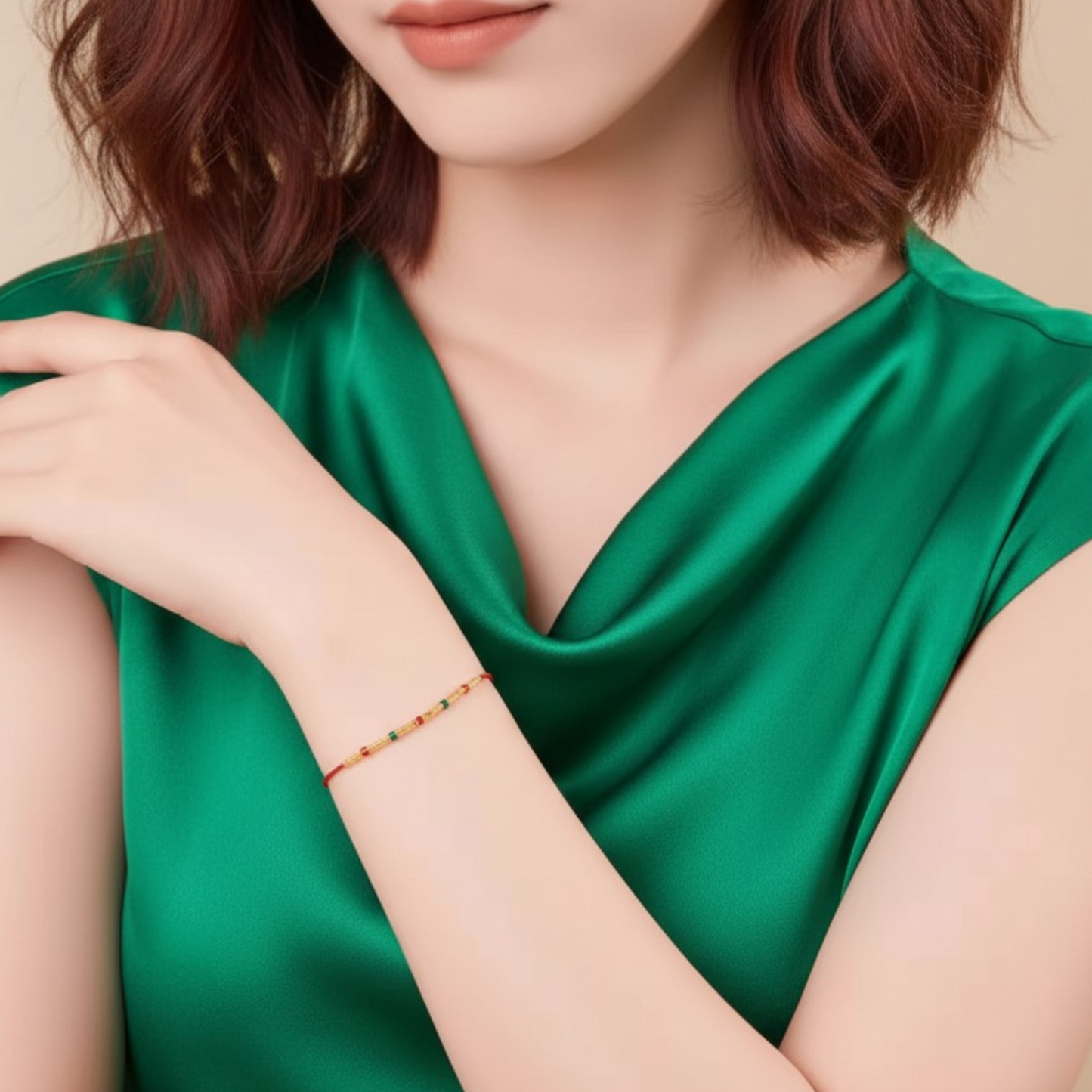 24k 999 Gold Minimal Chinese Blessing Fu Charm Beads Rope Bracelet