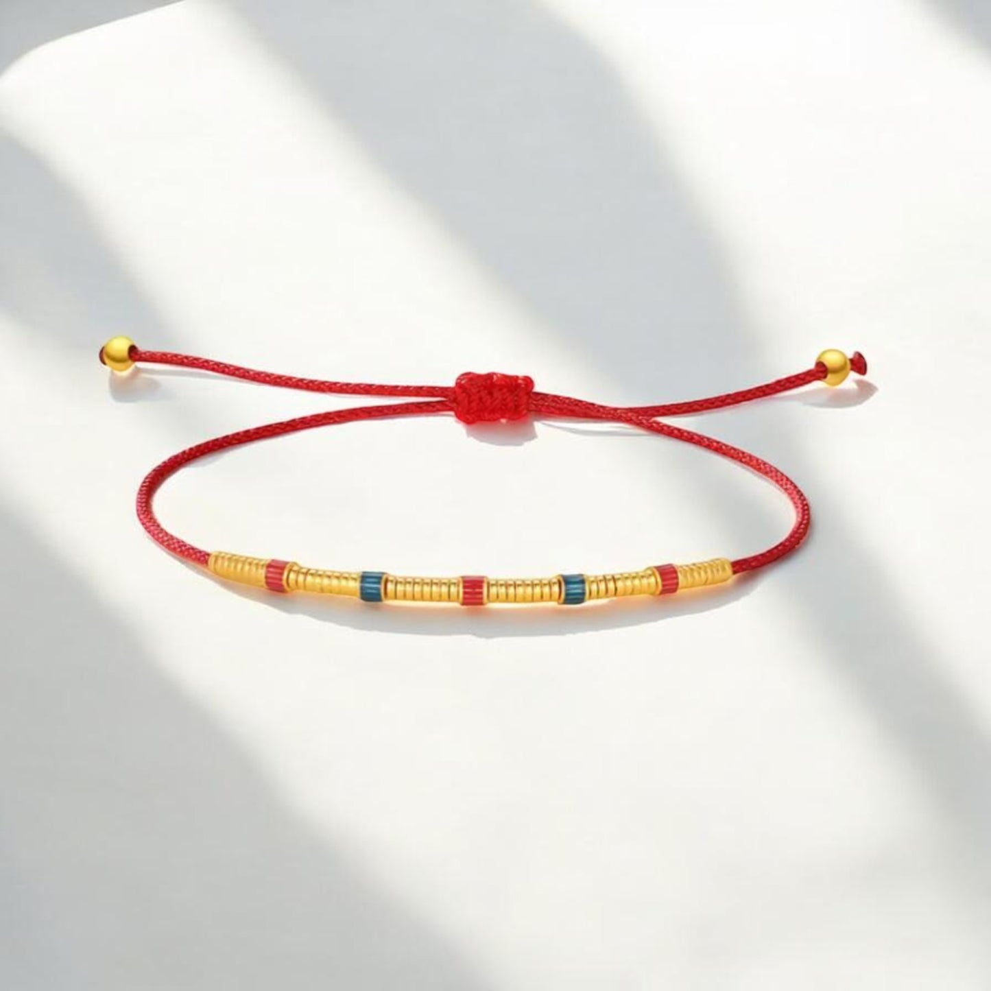 24k 999 Gold Minimal Chinese Blessing Fu Charm Beads Rope Bracelet