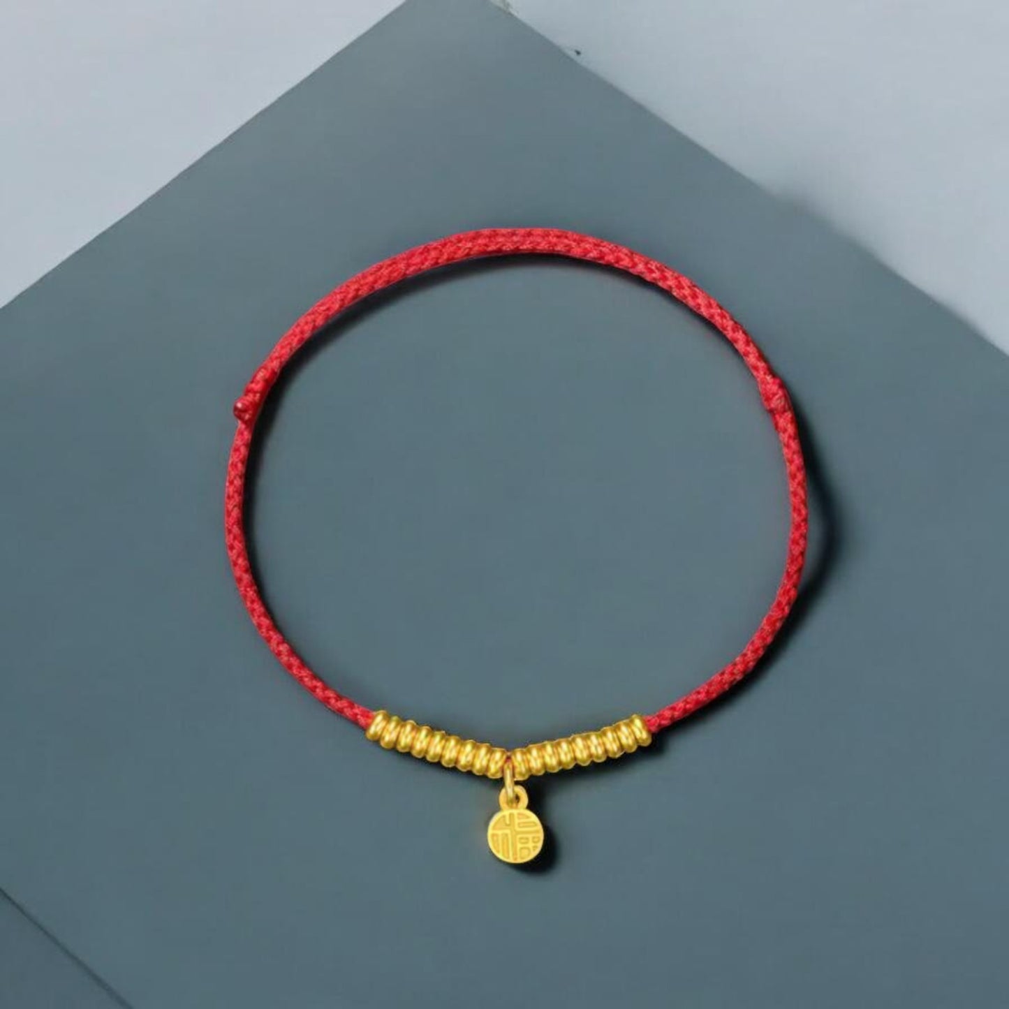 24k 999 Gold Minimal Chinese Blessing Fu Charm Beads Rope Bracelet