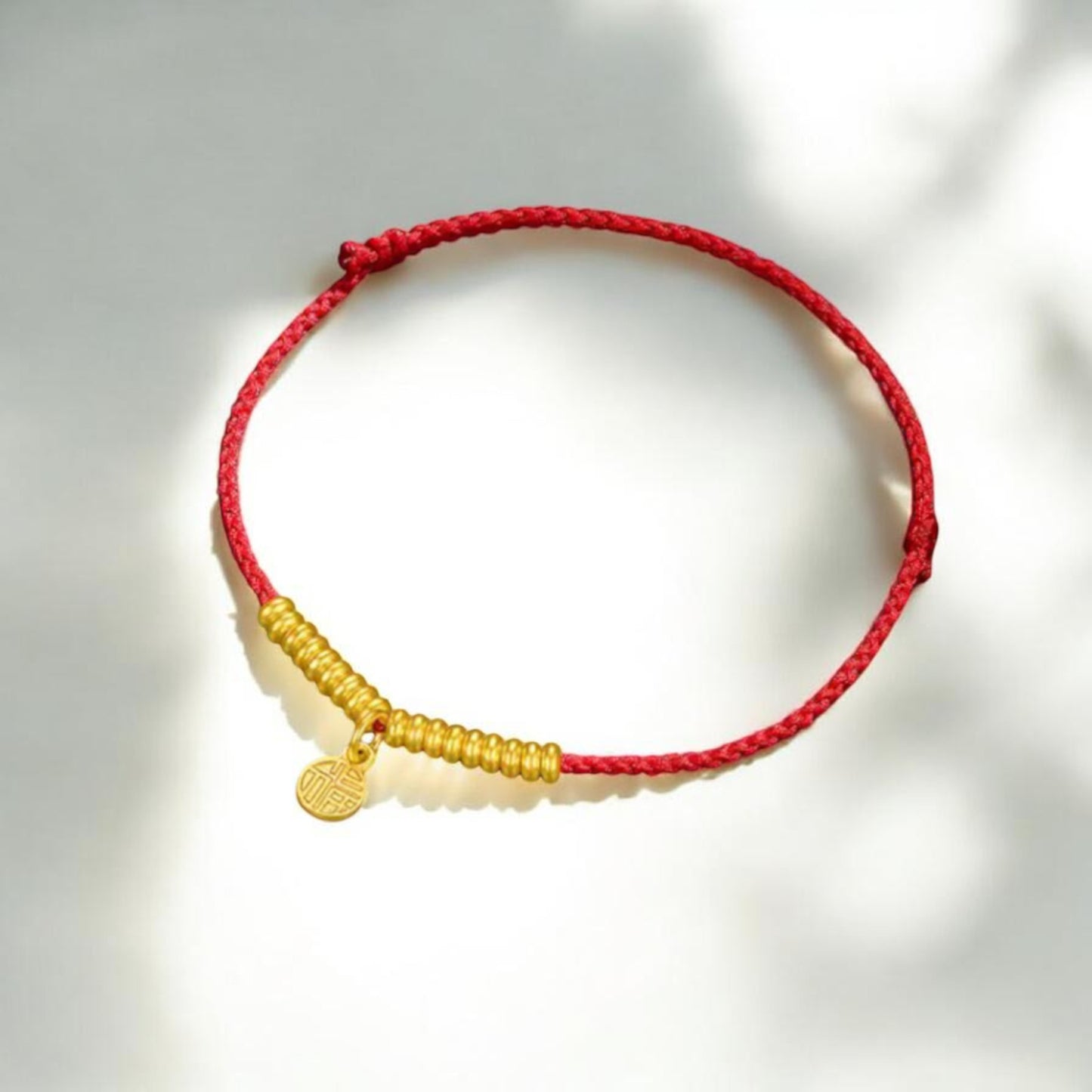 24k 999 Gold Minimal Chinese Blessing Fu Charm Beads Rope Bracelet