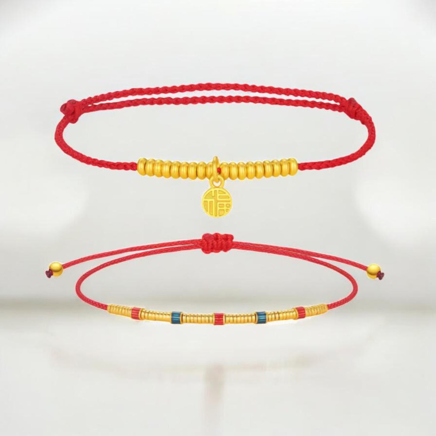24k 999 Gold Minimal Chinese Blessing Fu Charm Beads Rope Bracelet