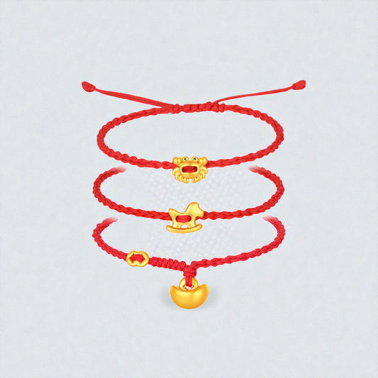 24k 999 Gold Horse Ingot Crab Charm Braided Woven Adjustable Bracelet