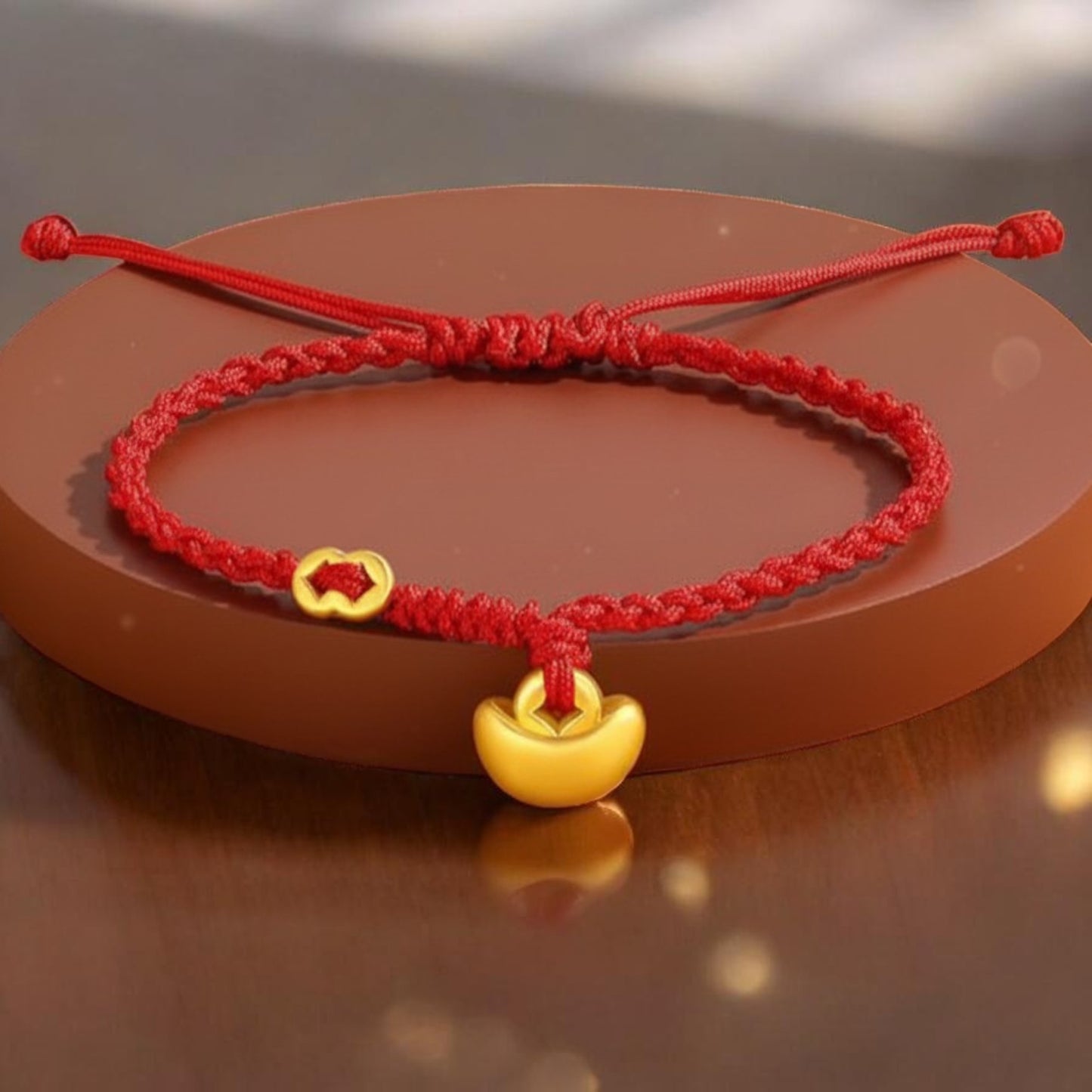 24k 999 Gold Horse Ingot Crab Charm Braided Woven Adjustable Bracelet