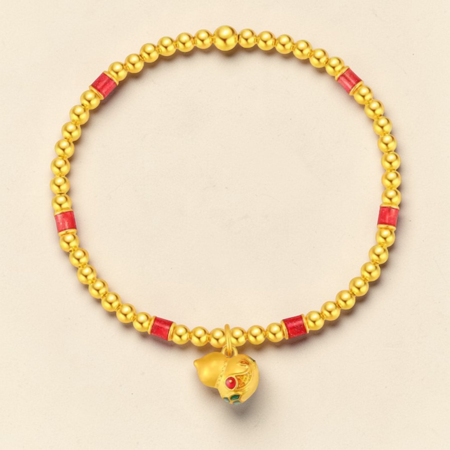 24k 999 Gold Beads with Gourd Charm Bracelet