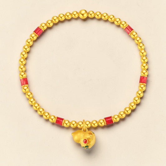 24k 999 Gold Beads with Gourd Charm Bracelet