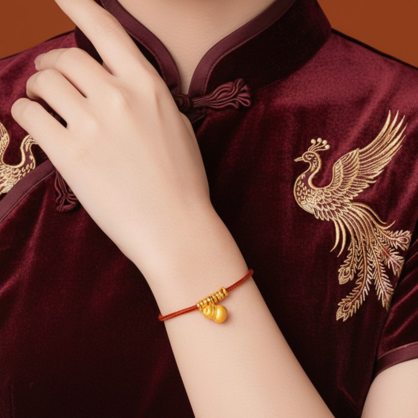 24k 999 Gourd Charm Beads Red Woven Adjustable Bracelet