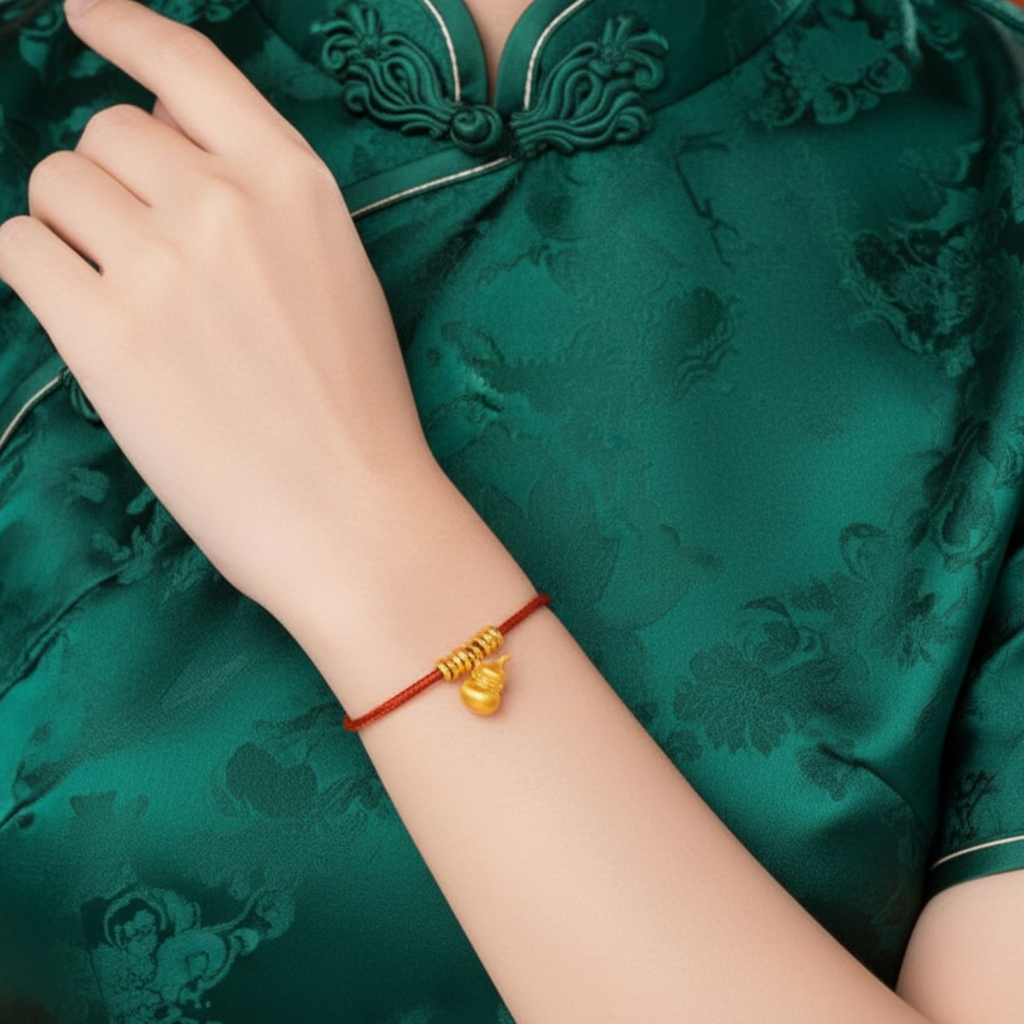 24k 999 Gourd Charm Beads Red Woven Adjustable Bracelet