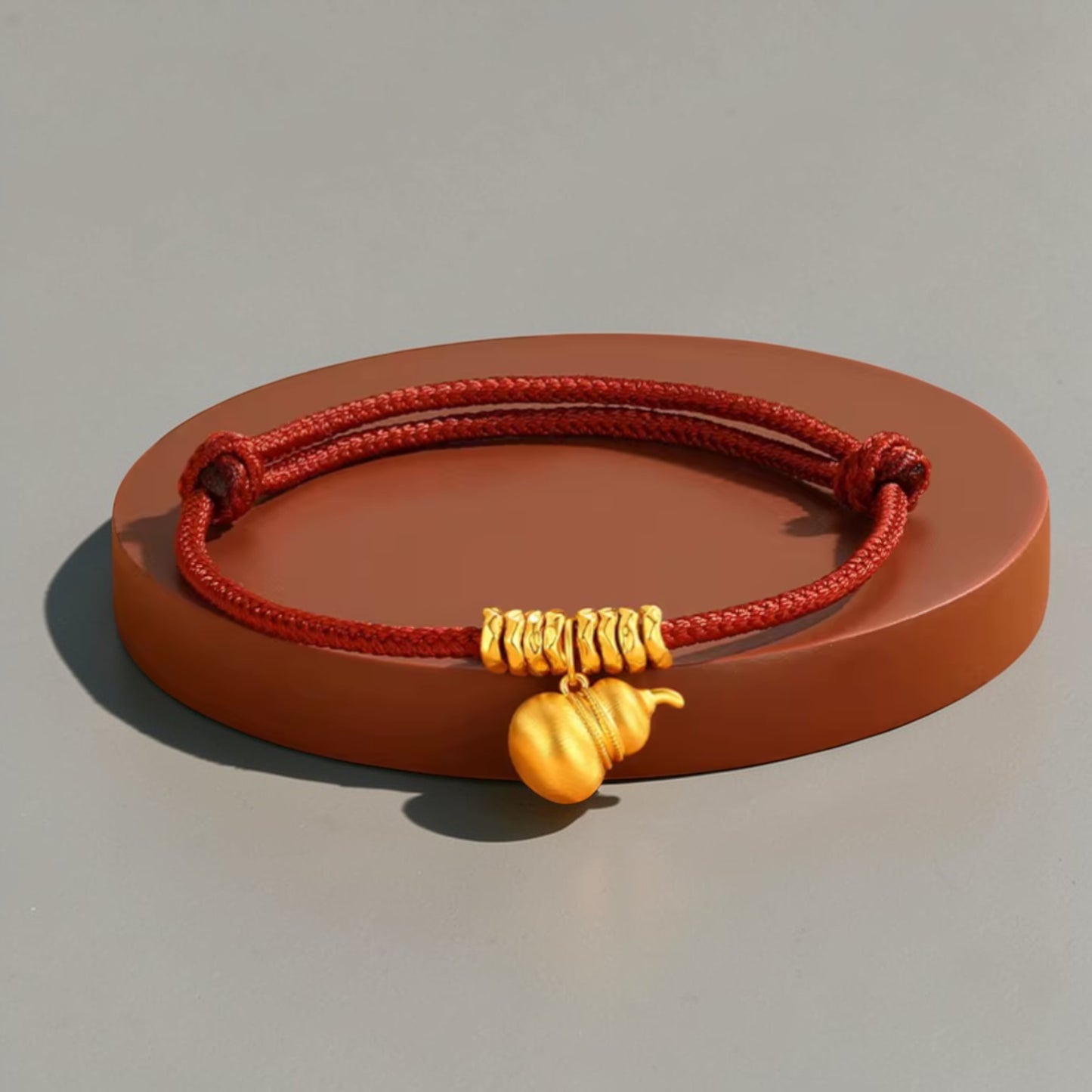 24k 999 Gourd Charm Beads Red Woven Adjustable Bracelet