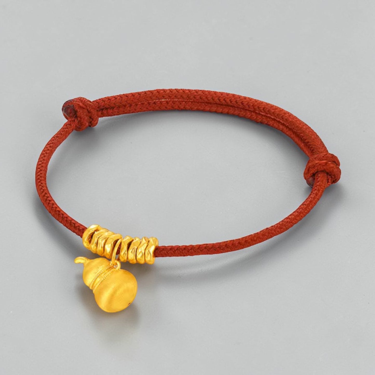 24k 999 Gourd Charm Beads Red Woven Adjustable Bracelet