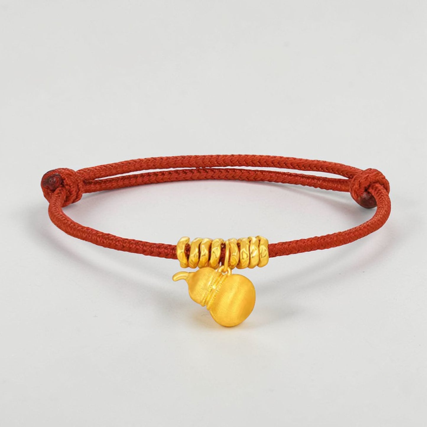 24k 999 Gourd Charm Beads Red Woven Adjustable Bracelet