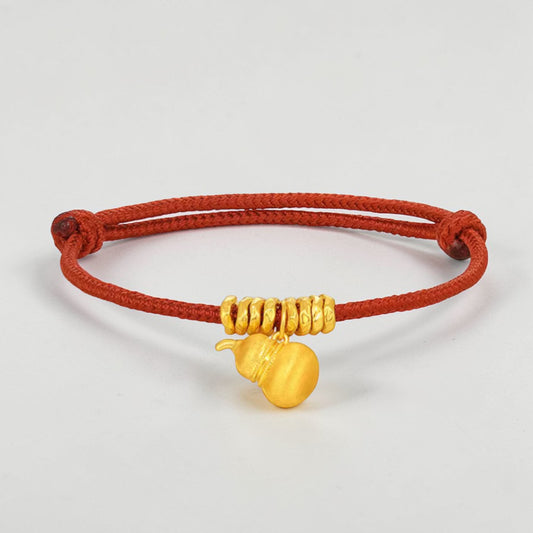 24k 999 Gourd Charm Beads Red Woven Adjustable Bracelet