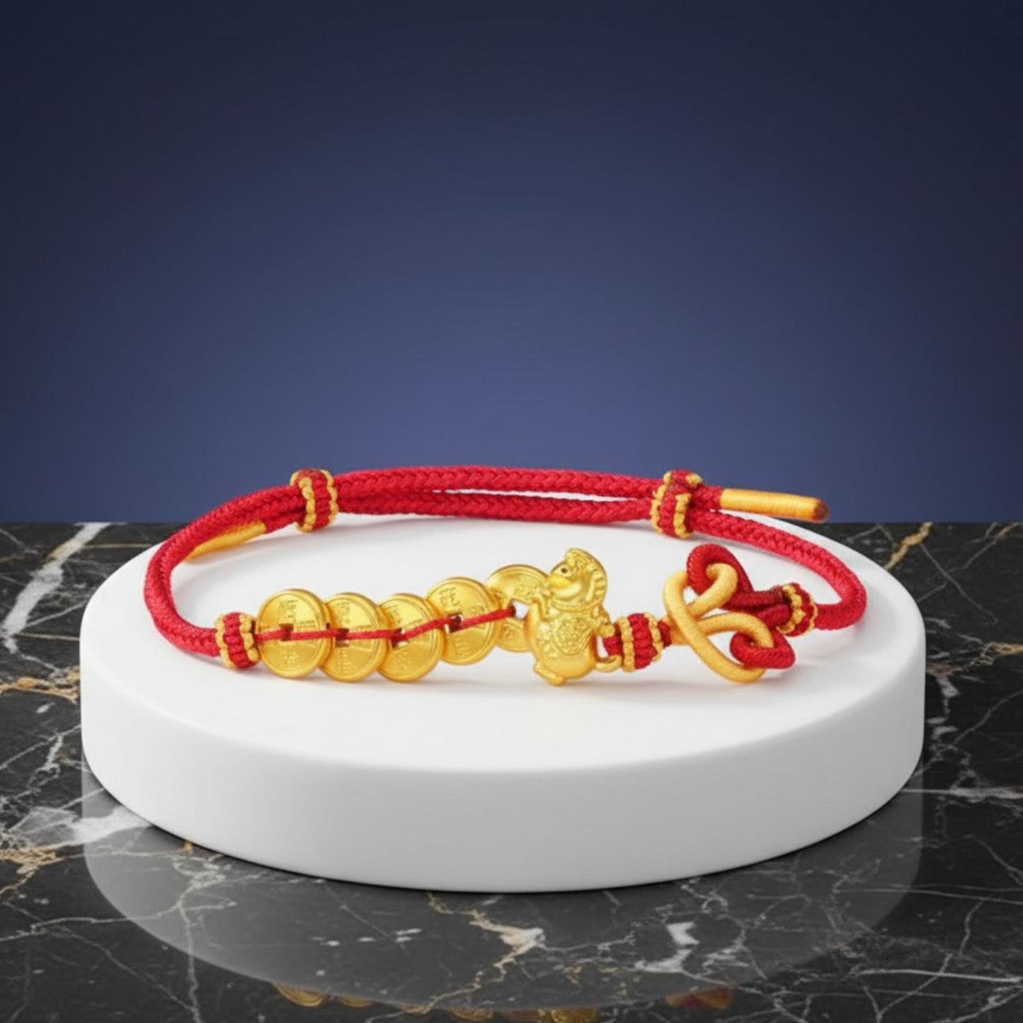 24k 999 Gold Five Emperor Coins Zodiac Horse Charm Woven Adjustable Bracelet