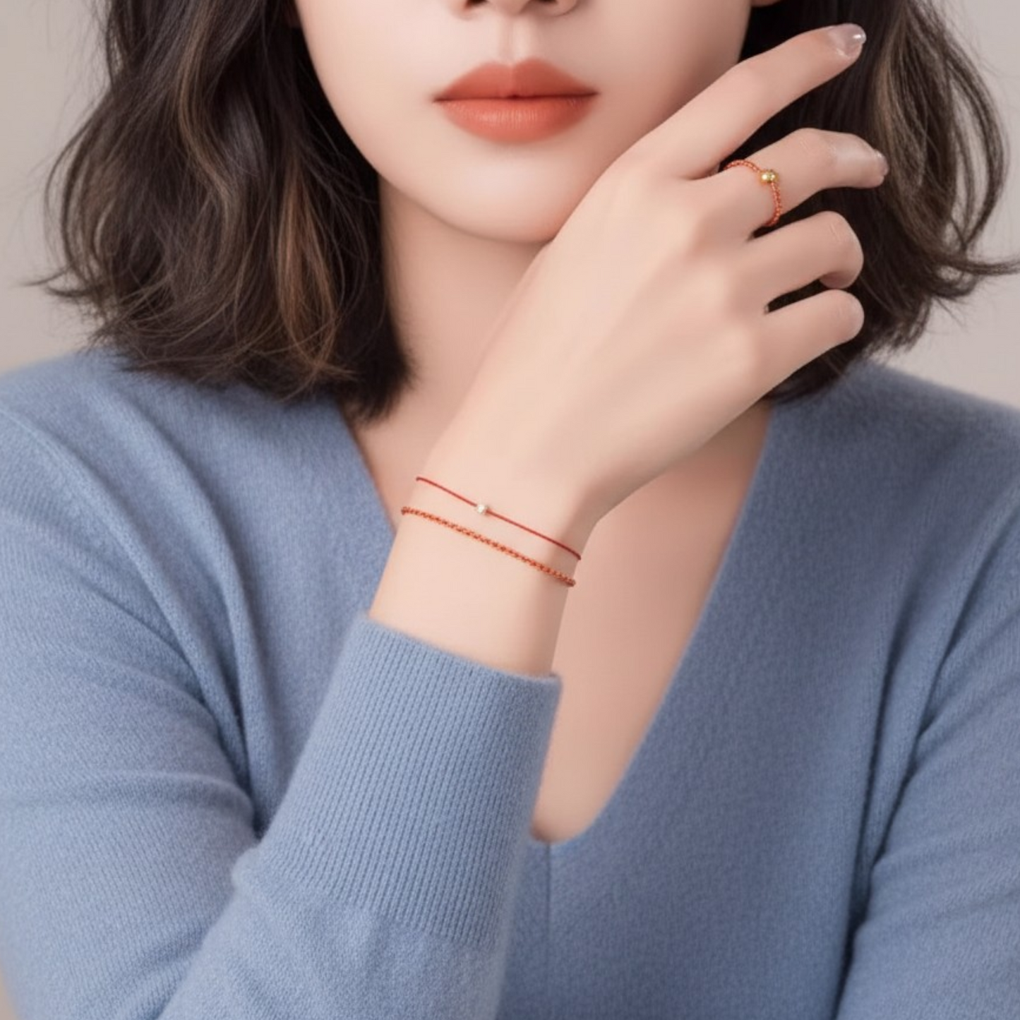 18K Gold Diamond Minimal Bracelet and Ring