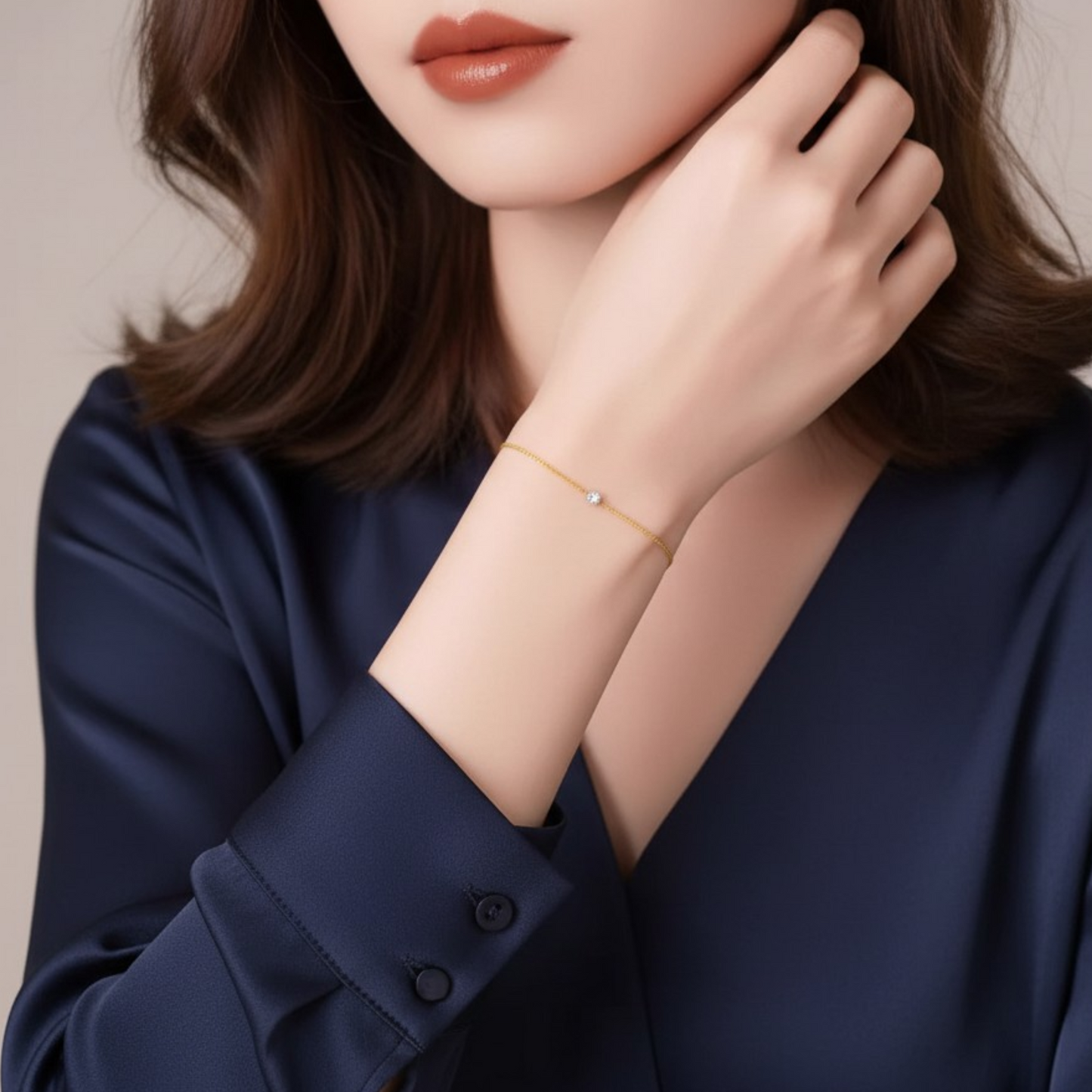 18K Gold Diamond Minimal Bracelet and Ring