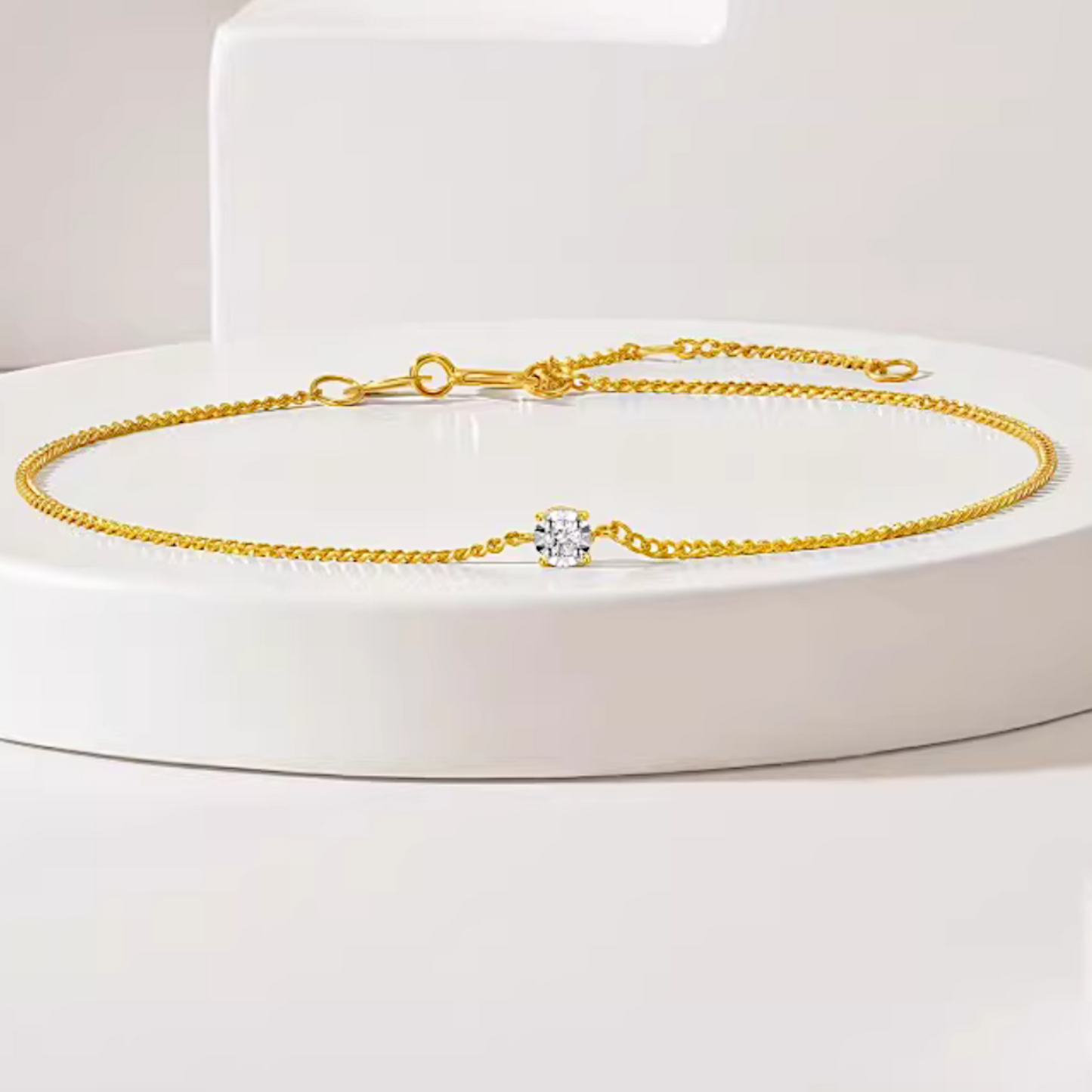18K Gold Diamond Minimal Bracelet and Ring