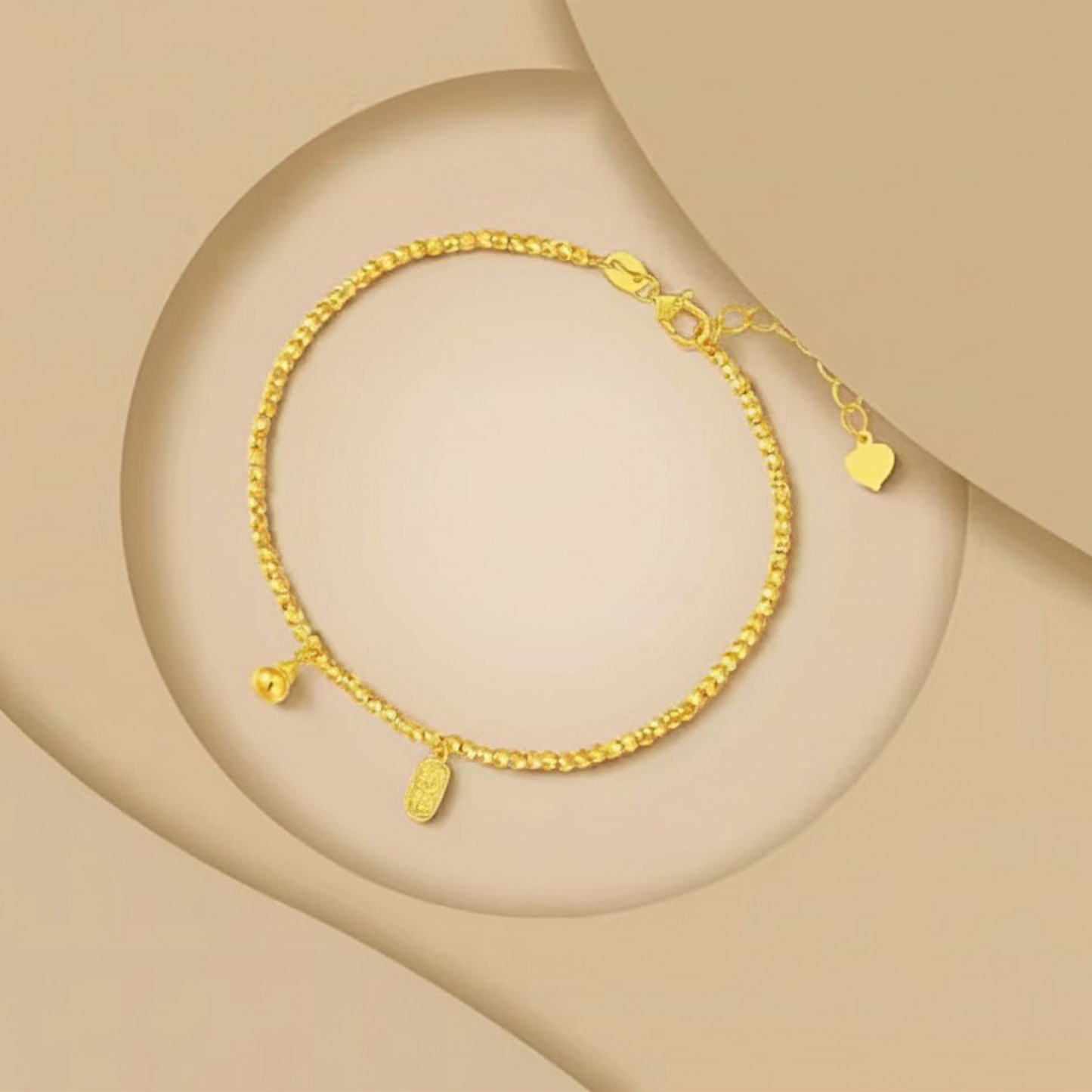 24k 999 5G Gold Minimal Style Disco Beads Gourd Charm Blessing Charm Bracelet