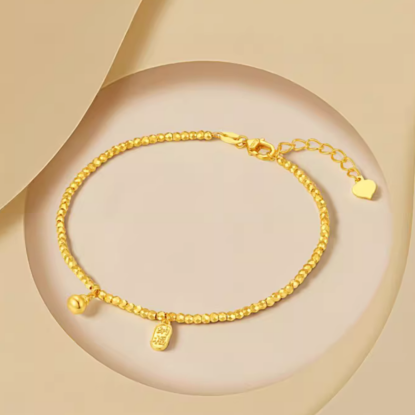 24k 999 5G Gold Minimal Style Disco Beads Gourd Charm Blessing Charm Bracelet
