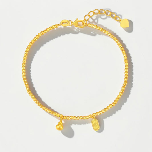 24k 999 5G Gold Minimal Style Disco Beads Gourd Charm Blessing Charm Bracelet