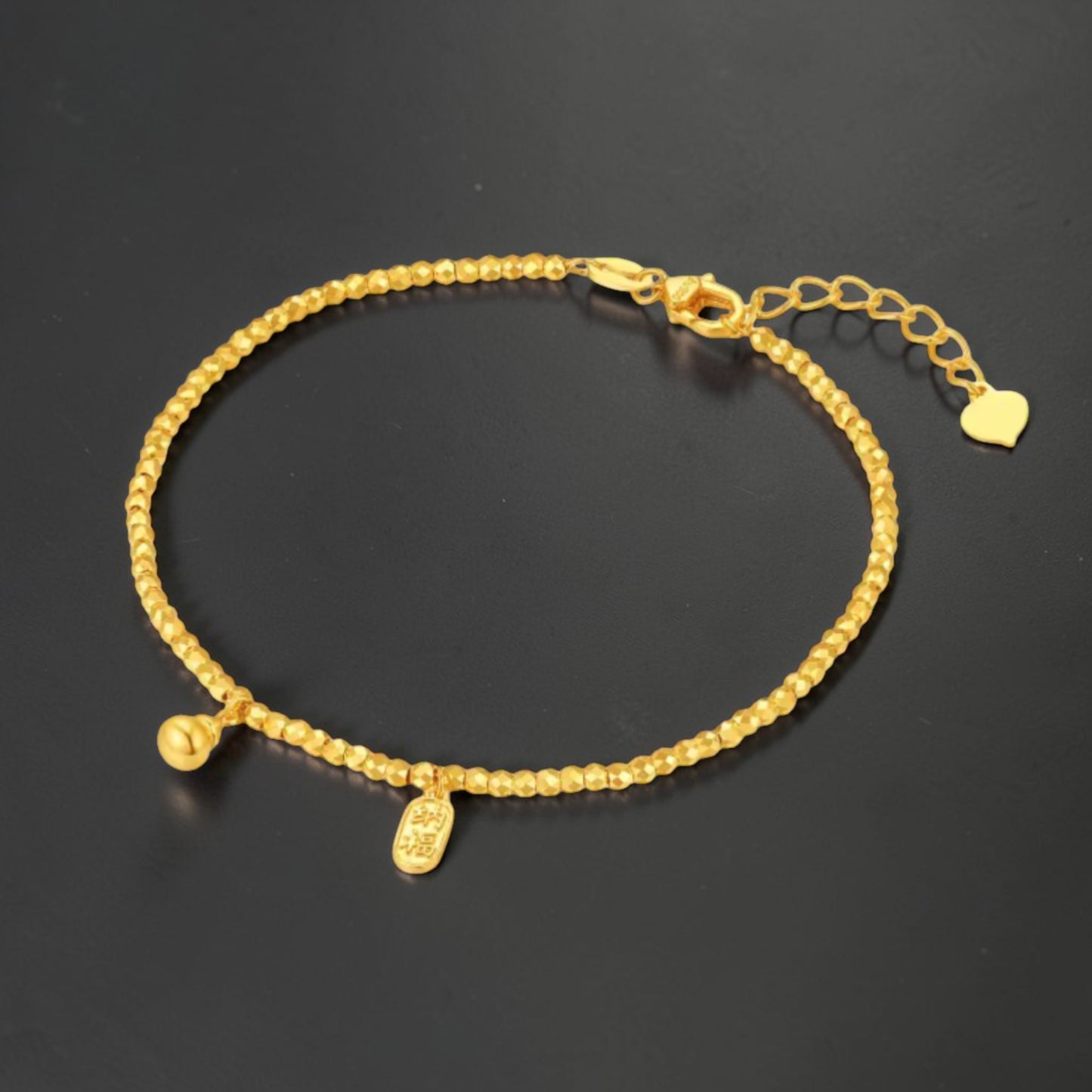 24k 999 5G Gold Minimal Style Disco Beads Gourd Charm Blessing Charm Bracelet