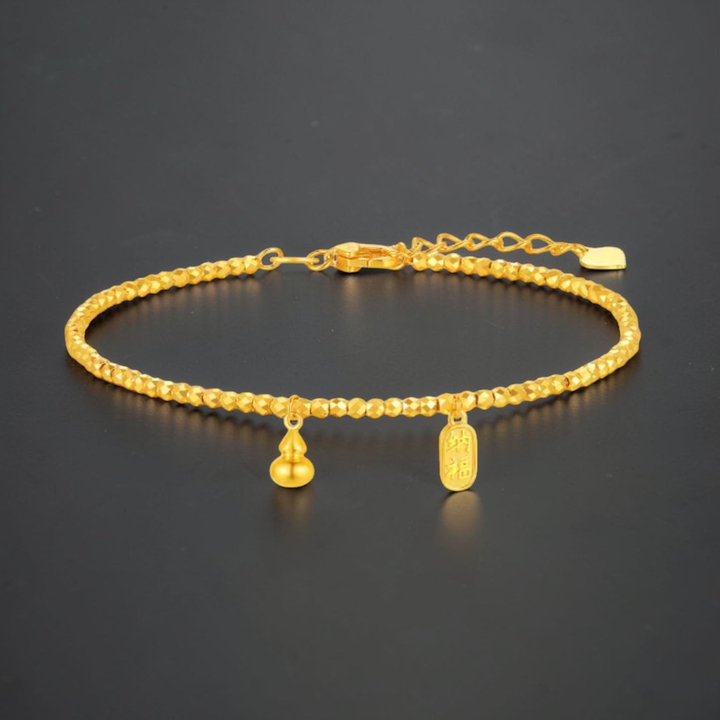 24k 999 5G Gold Minimal Style Disco Beads Gourd Charm Blessing Charm Bracelet