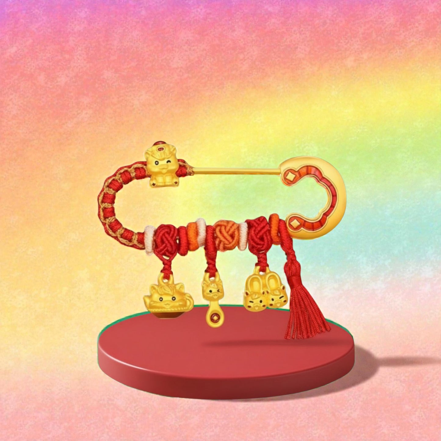 24k 999 5D Hard Gold Horse Blessing Charms Pin Brooch Baby Babyshower Gift